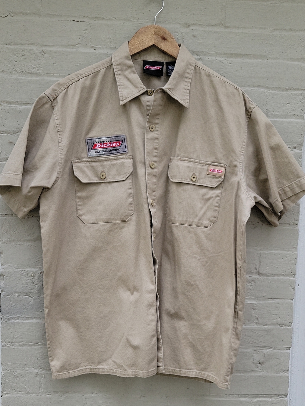 Dickies Short-Sleeve Work Shirt - Khaki Sz L 100 %Cotton